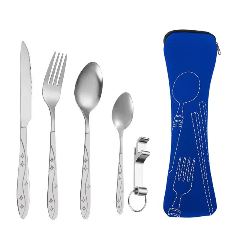 跨境亚马逊不锈钢便携餐具五件套户外旅行露营刀叉勺小勺礼品套装详情8