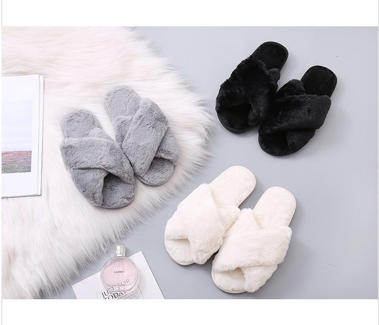 大码毛毛拖鞋女2024秋冬新款平底居家室内外穿交叉毛绒棉拖批发详情15