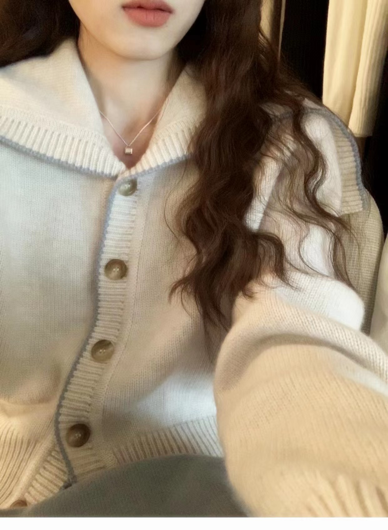 High-end navy neck knitted wool cardigan for women, loose, laid-back and slimming thick sweater coat for autumn and winter pic 3