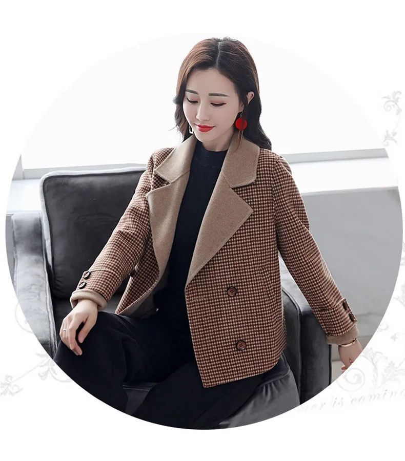 小香风格子短款外套女2022秋冬款韩版时尚高端气质百搭毛呢大衣详情17