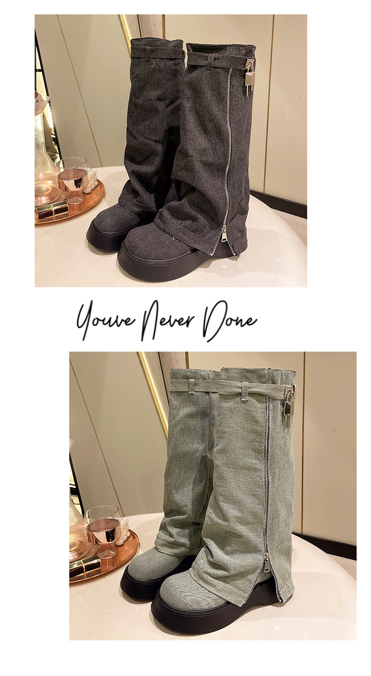 厚底套筒牛仔靴长筒靴女士松糕底骑士靴小个子高靴辣妹长靴裤管靴详情15