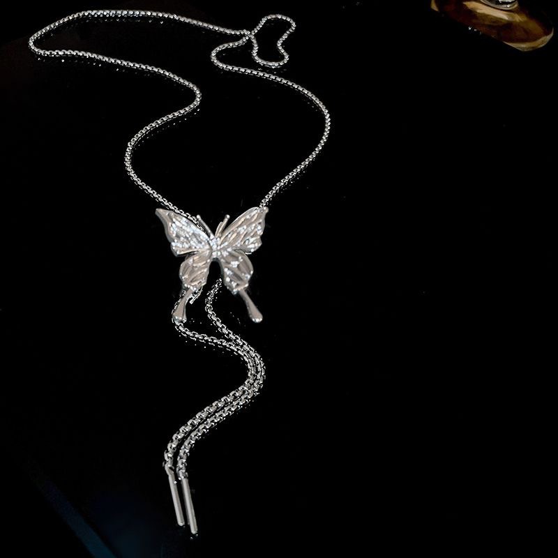 可抽拉立体蝴蝶长款项链轻奢小众设计感颈链锁骨链甜酷辣妹腰链潮详情5