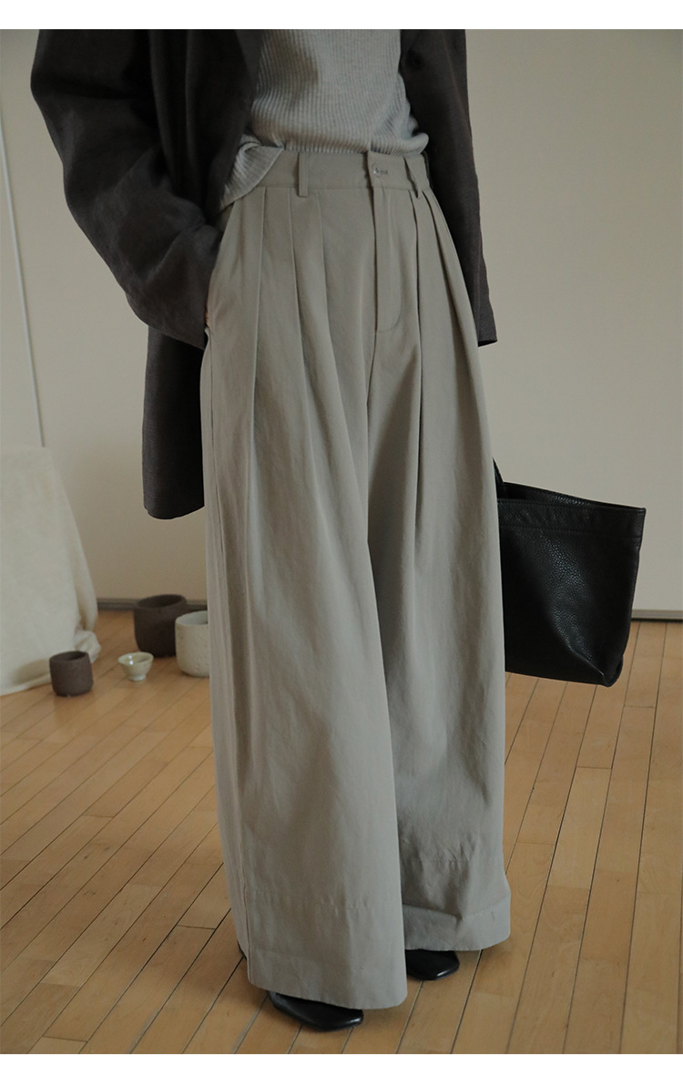 时简 自由随性 慵懒风竖条洗水休闲裤 显瘦百搭亲肤棉阔腿裤00037详情34