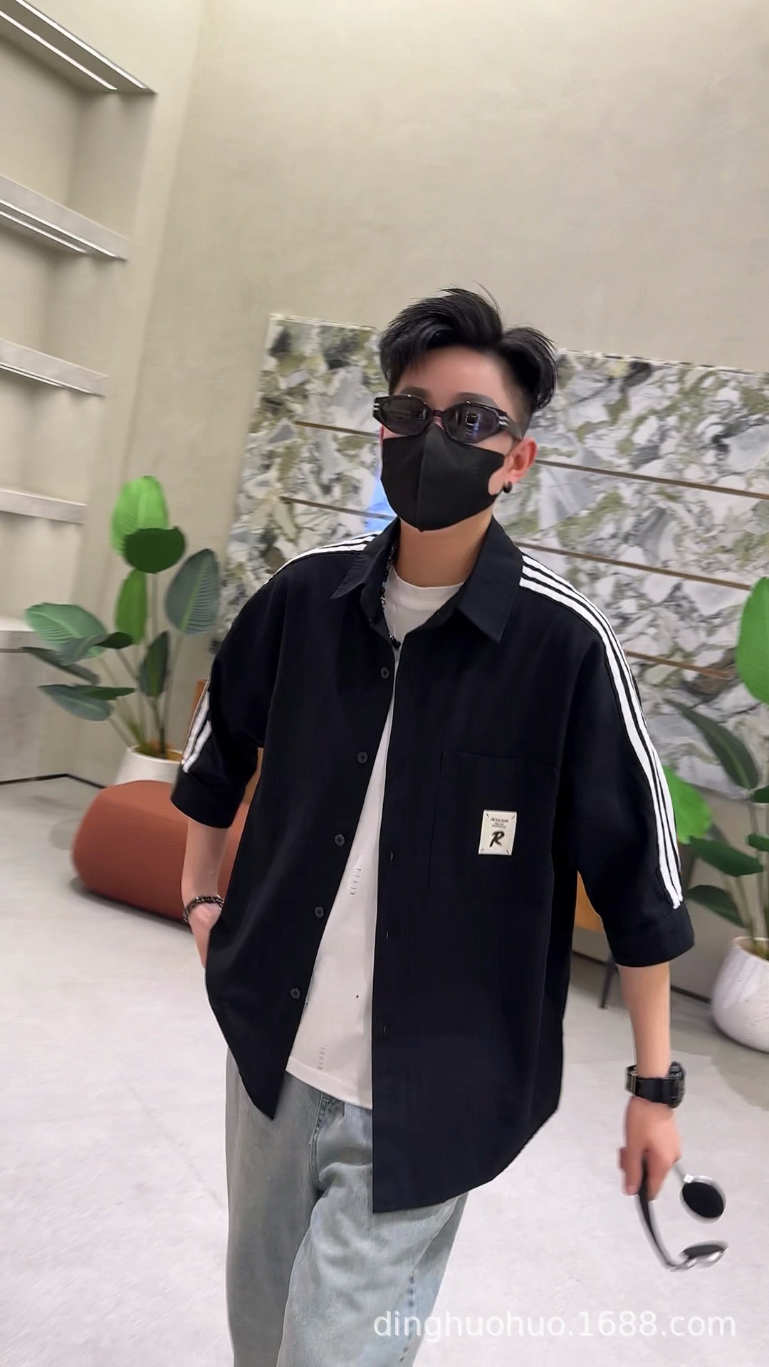 衬衫男士夏季潮流五分袖衬衣男装帅气短袖上衣服薄款七分中袖寸衫详情11