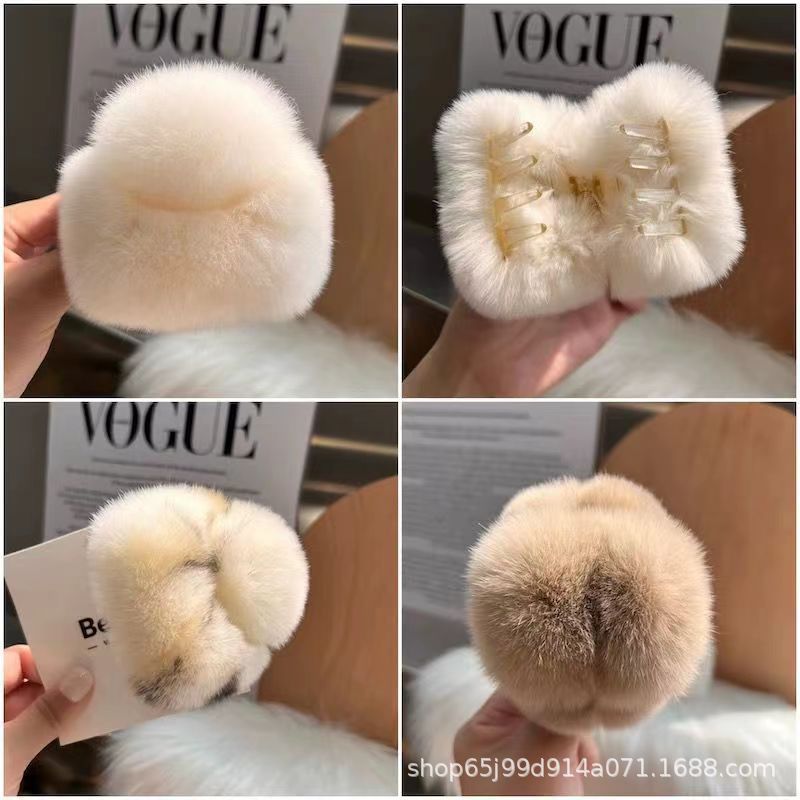 Korean square rex rabbit hair clip, back head ponytail bun hair clamp, large plush shark, factory direct sales pic 6