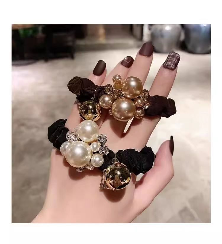 韩国风头花珍珠头饰发圈女高级感扎头发头绳丸子头神器皮筋发饰详情5