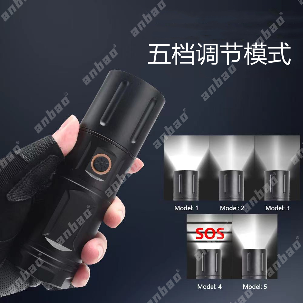 Zoom flashlight battery display USB charging outdoor searchlight, camping night fishing special emergency light wholesale pic 3