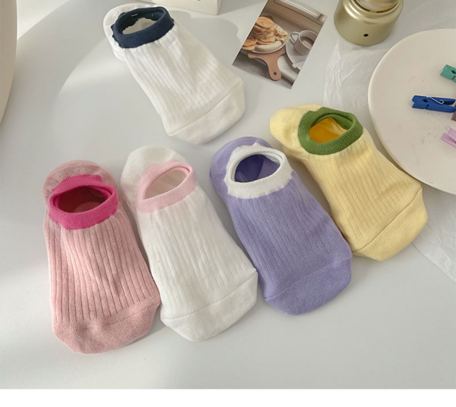 隐形袜子女船袜夏季薄款糖果色抽条棉浅口短袜罗口拼色马卡龙船袜详情3