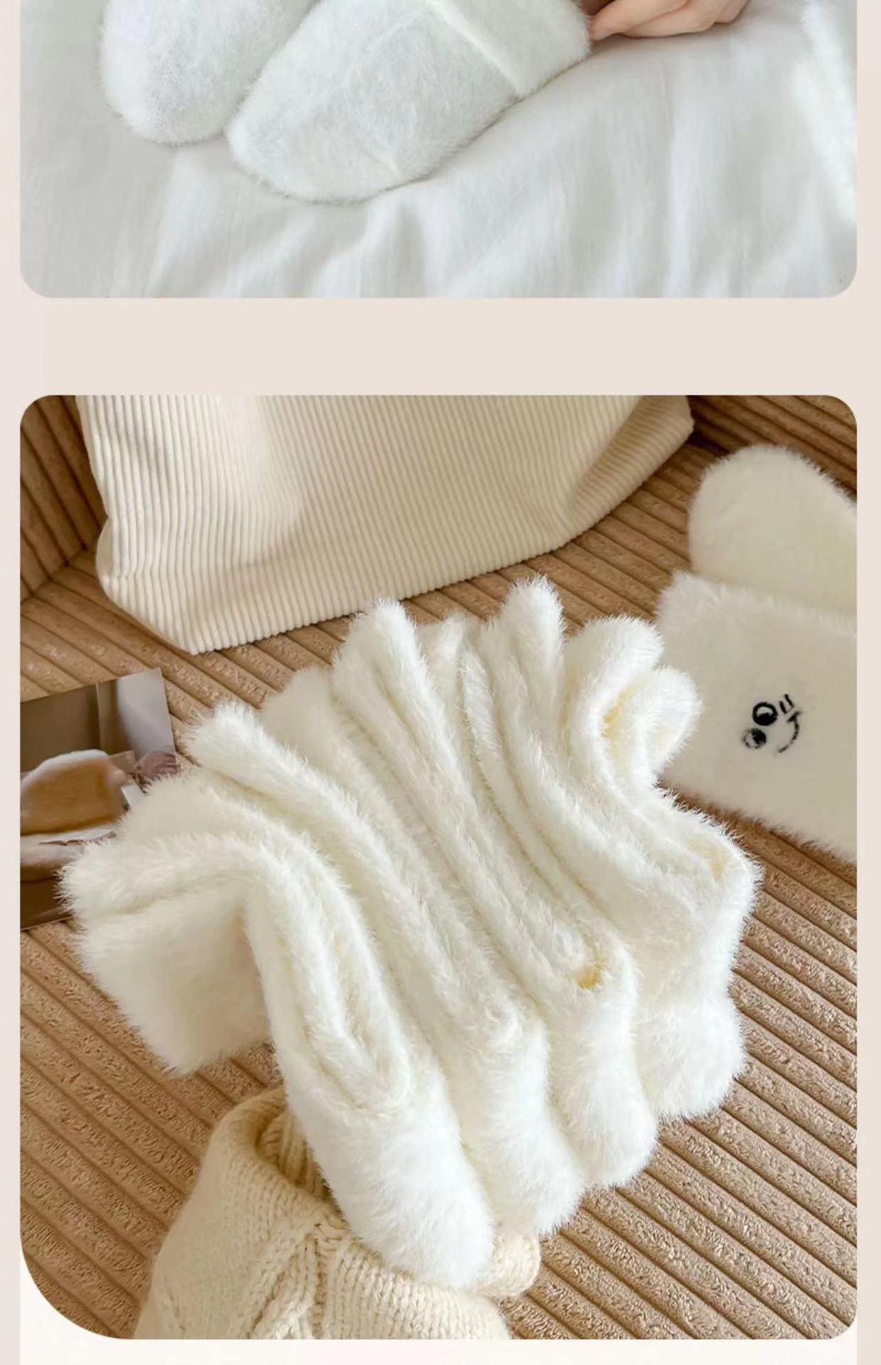 Mink fleece socks for women, thick and cold-proof, versatile home floor socks, expression embroidered fleece mid-calf socks pic 11