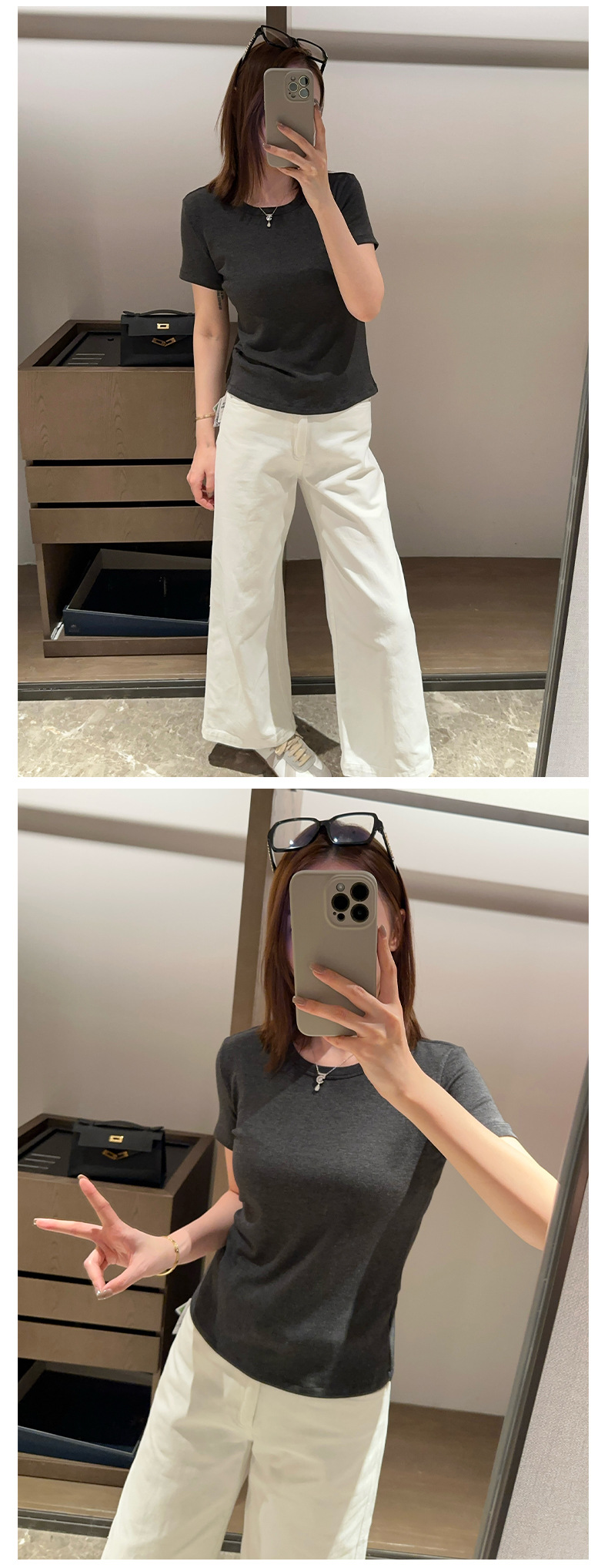 圆领短袖正肩百搭修身纯色羊绒基础t恤夏季紧身套头白色 打底衫女详情13