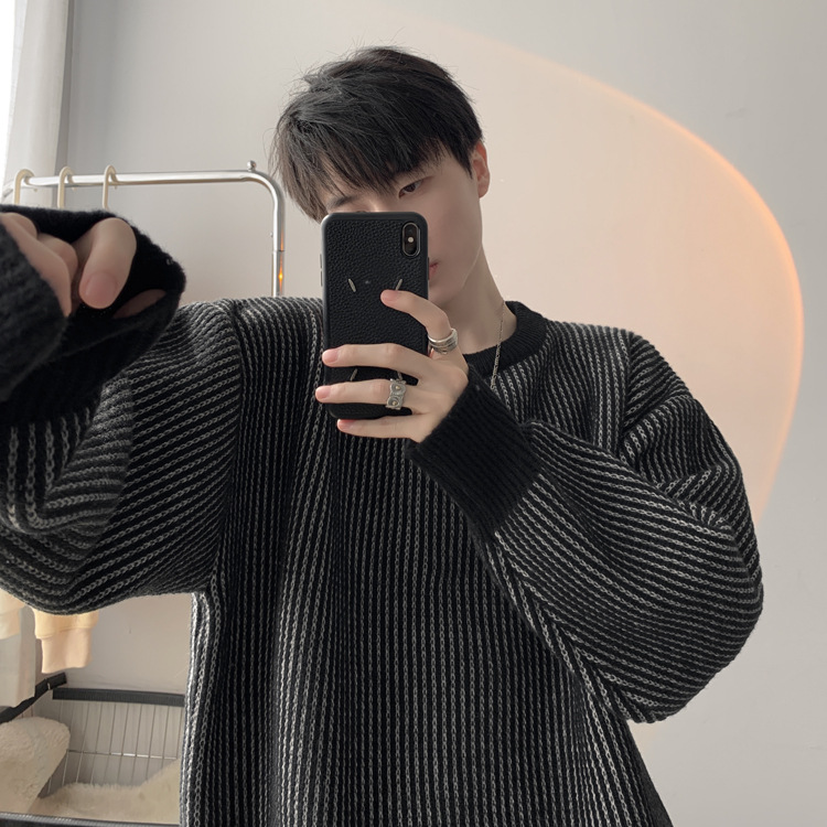 圆领条纹毛衣男款秋冬新款时尚套头针织衫日系复古宽松百搭上衣服详情6