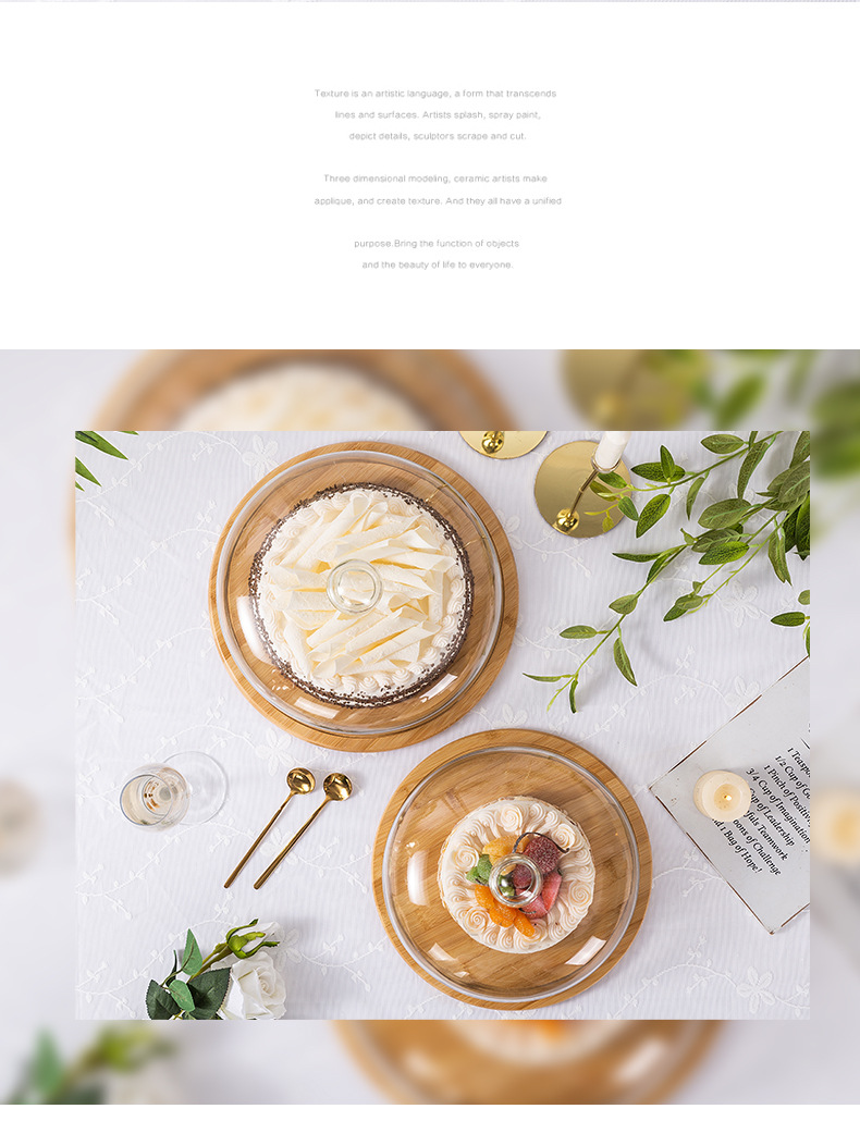Creative transparent dust-proof cake glass cover, food cover, cake plate, dessert table, pastry glass cover with bamboo and wood tray pic 12