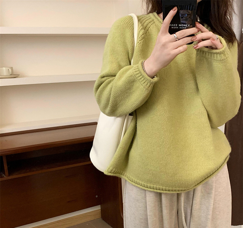 Korean-style puffed solid color pullover sweater for women, gentle and loose knitted top, versatile, laid-back style, fashionable and soft sweater pic 11