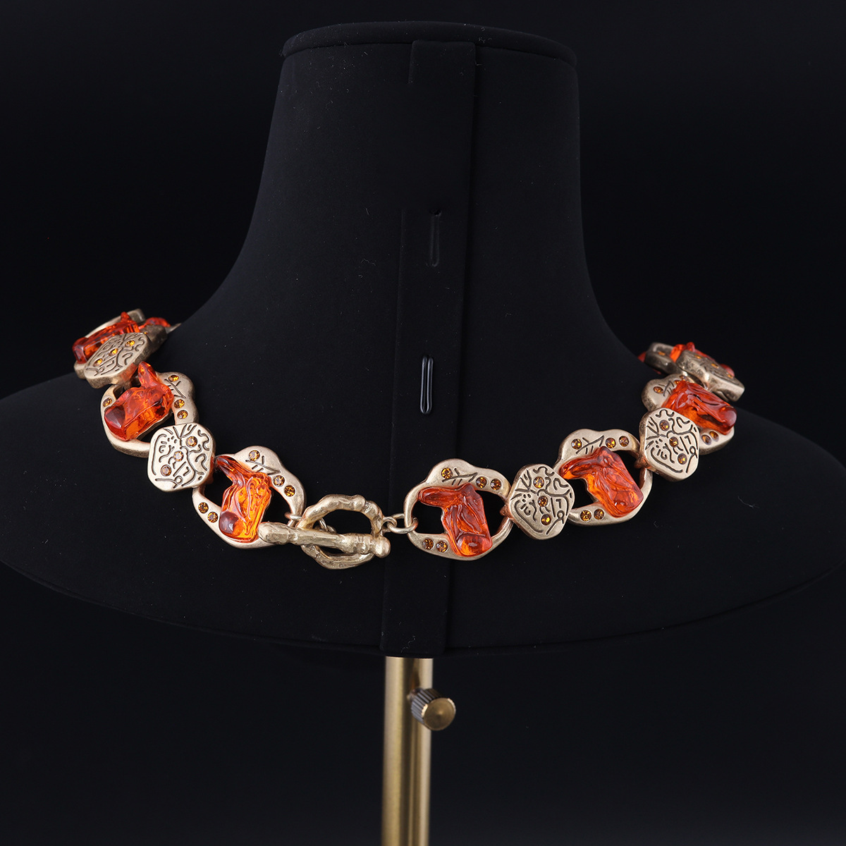 中古vintage轻奢小众设计复古女款青岛工厂批发不规则石镶嵌项链详情5