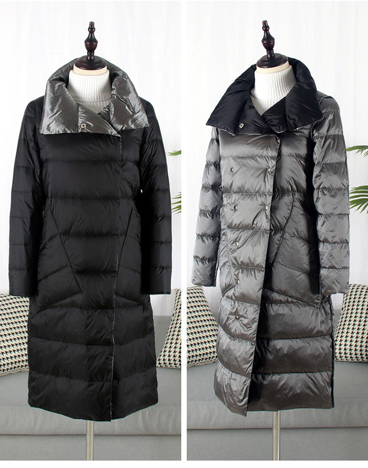 The 2019 winter new down jacket for women, mid-length, knee-length, double-sided wear, white duck down, a bestseller, slim-fit, large-sized coat, is in vogue pic 10
