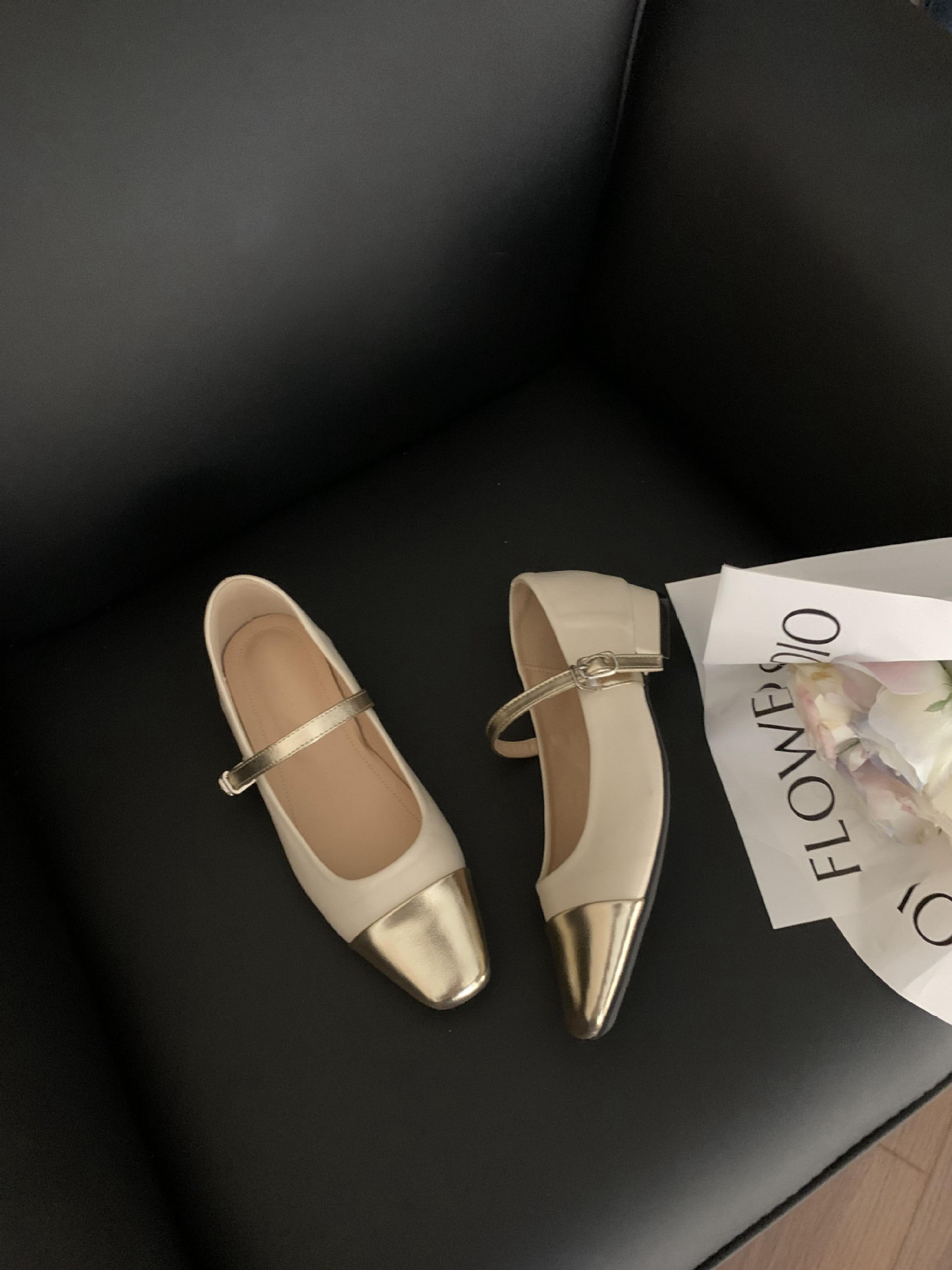 2023新款时尚方头全包百搭高跟鞋女法式拼色小香风平底玛丽珍鞋女详情12