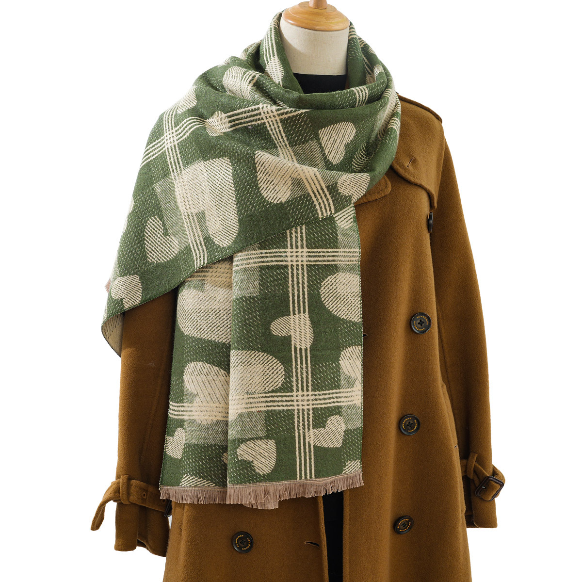 跨境冬季韩版爱心格子女围巾高级感高品质仿羊绒双面围脖加厚保暖详情10