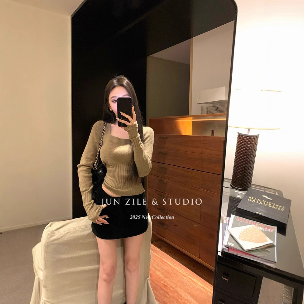 基础款纯色简约百搭舒适慵懒风薄款上衣U领打底衫内搭长袖t恤女详情7