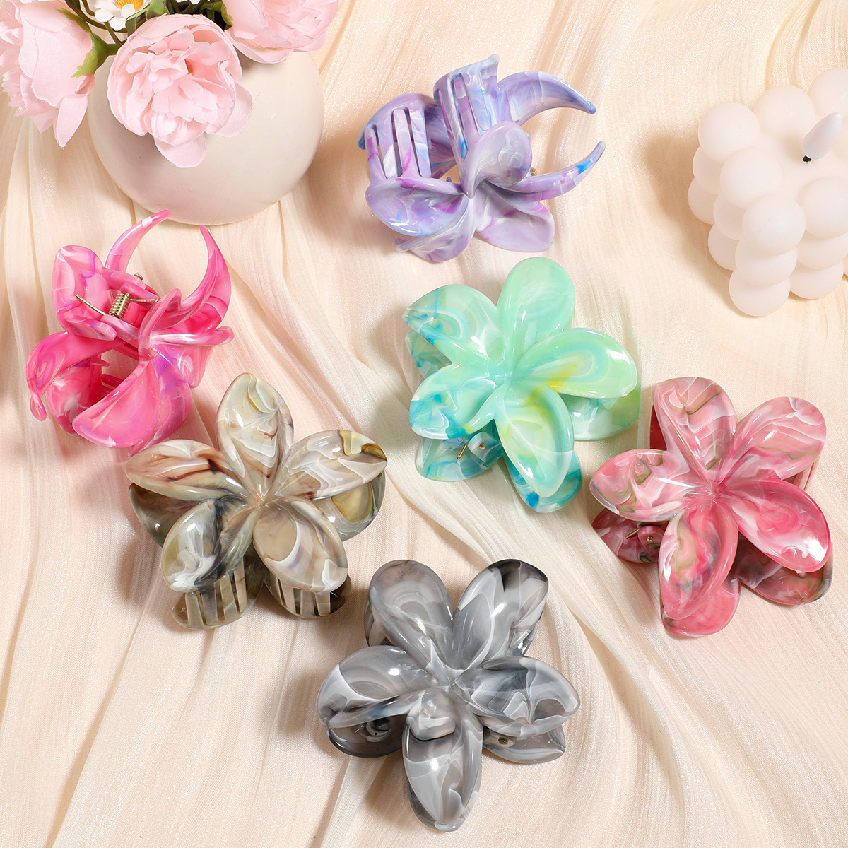 跨境新款拉丝鎏金鸡蛋花抓夹小号紫荆花编发碎发夹高级感金丝发饰详情20