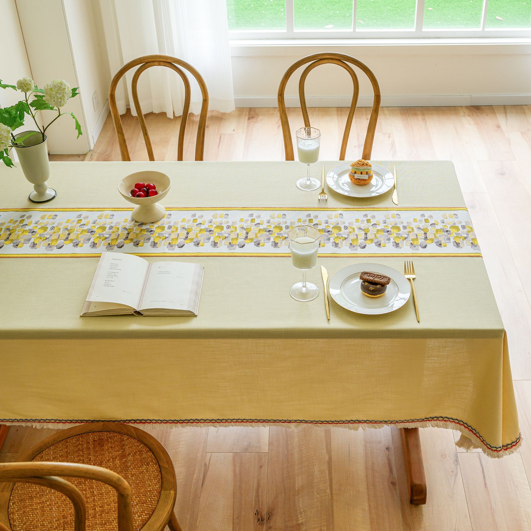 New Chinese-style embroidered tablecloth, cotton and linen solid color, Nordic light and fresh, rectangular for home use, with a sense of luxury pic 22