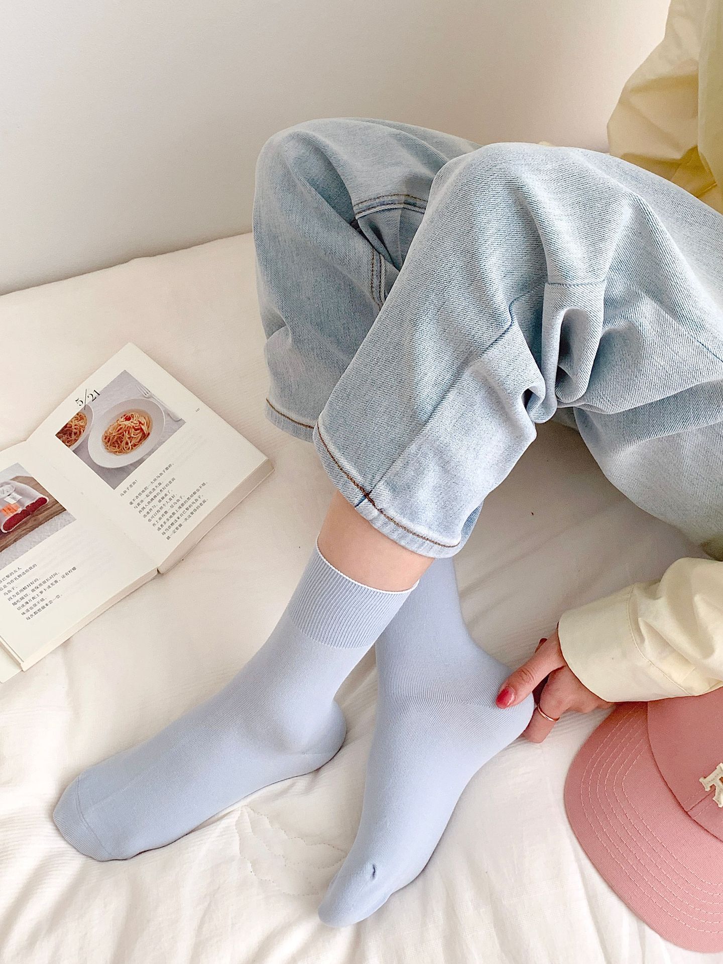 夏天女生袜子无骨堆堆月子袜日系马卡龙色松口春夏薄款简约中筒袜详情14