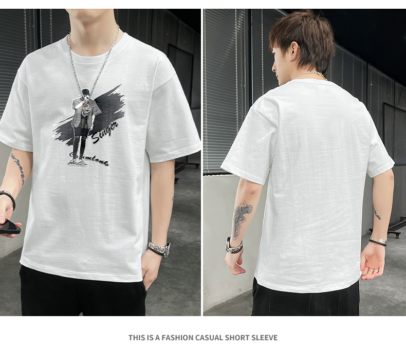 Short-sleeved T-shirt for men, 2022 Summer new Korean style trendy ins loose T-shirt, mid-sleeved cotton trendy brand, large size pic 49