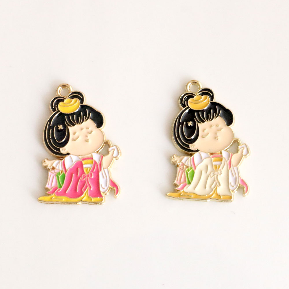 西安旅游纪念古风唐朝贵妃仕女卡通滴油合金diy饰品配件挂件吊坠详情4