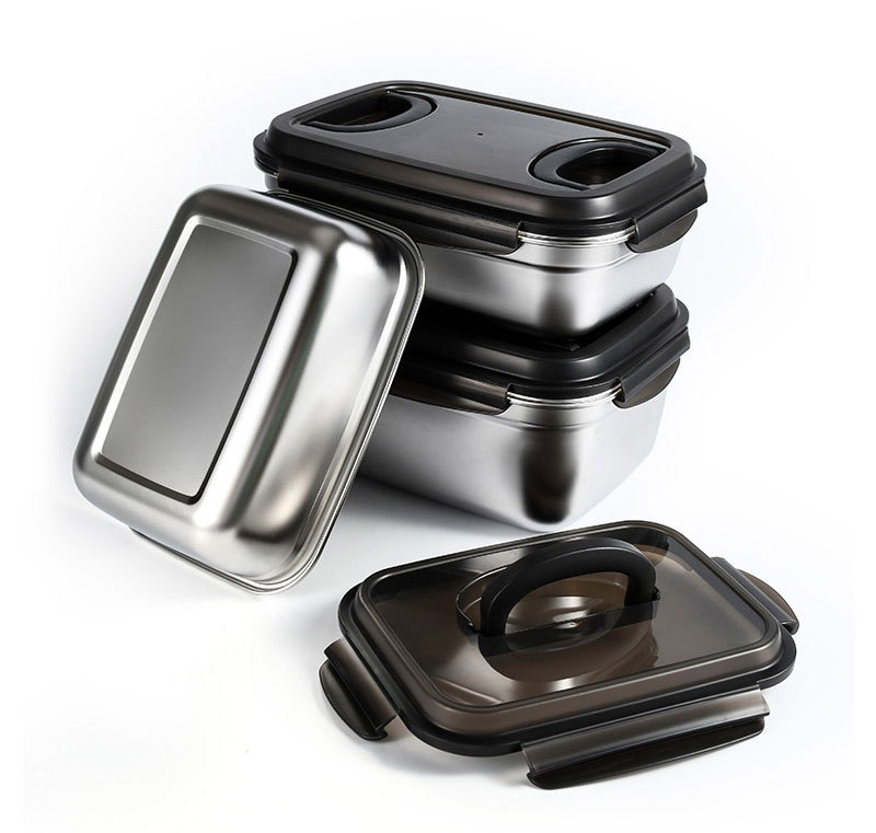 304 stainless steel food storage box, large-capacity kitchen grain sealed box with handle, refrigerated storage box, bento box pic 7