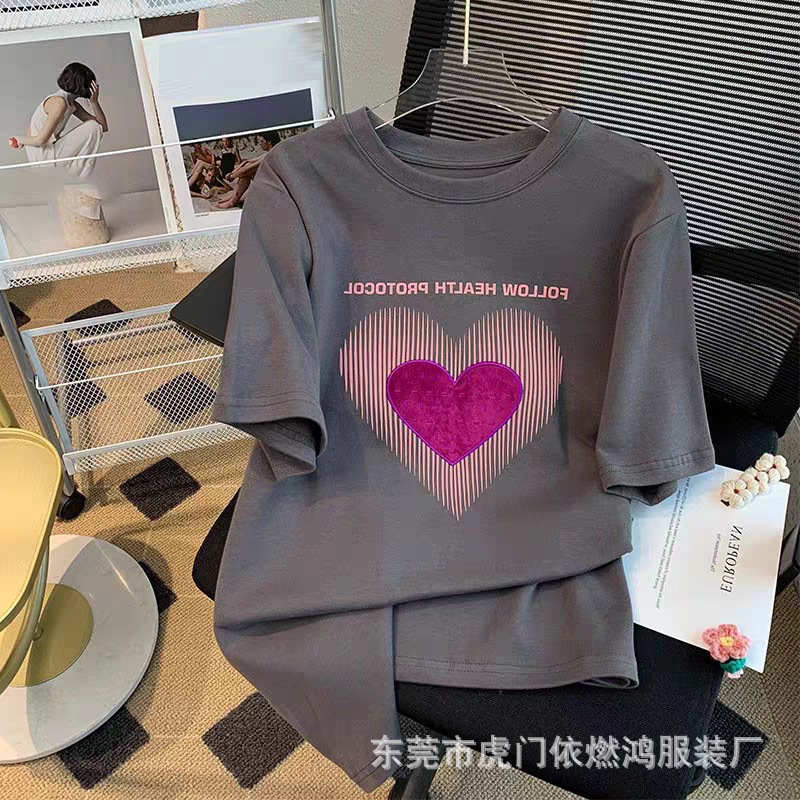 国潮短袖t恤女新款韩版宽松百搭半袖洋气上衣女士夏季短袖外贸货源详情4