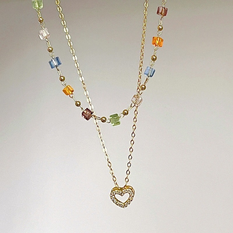 Heart-shaped necklace accessories for women, crystal beaded layering collarbone chain, a niche high-end and elegant necklace for women wholesale pic 25