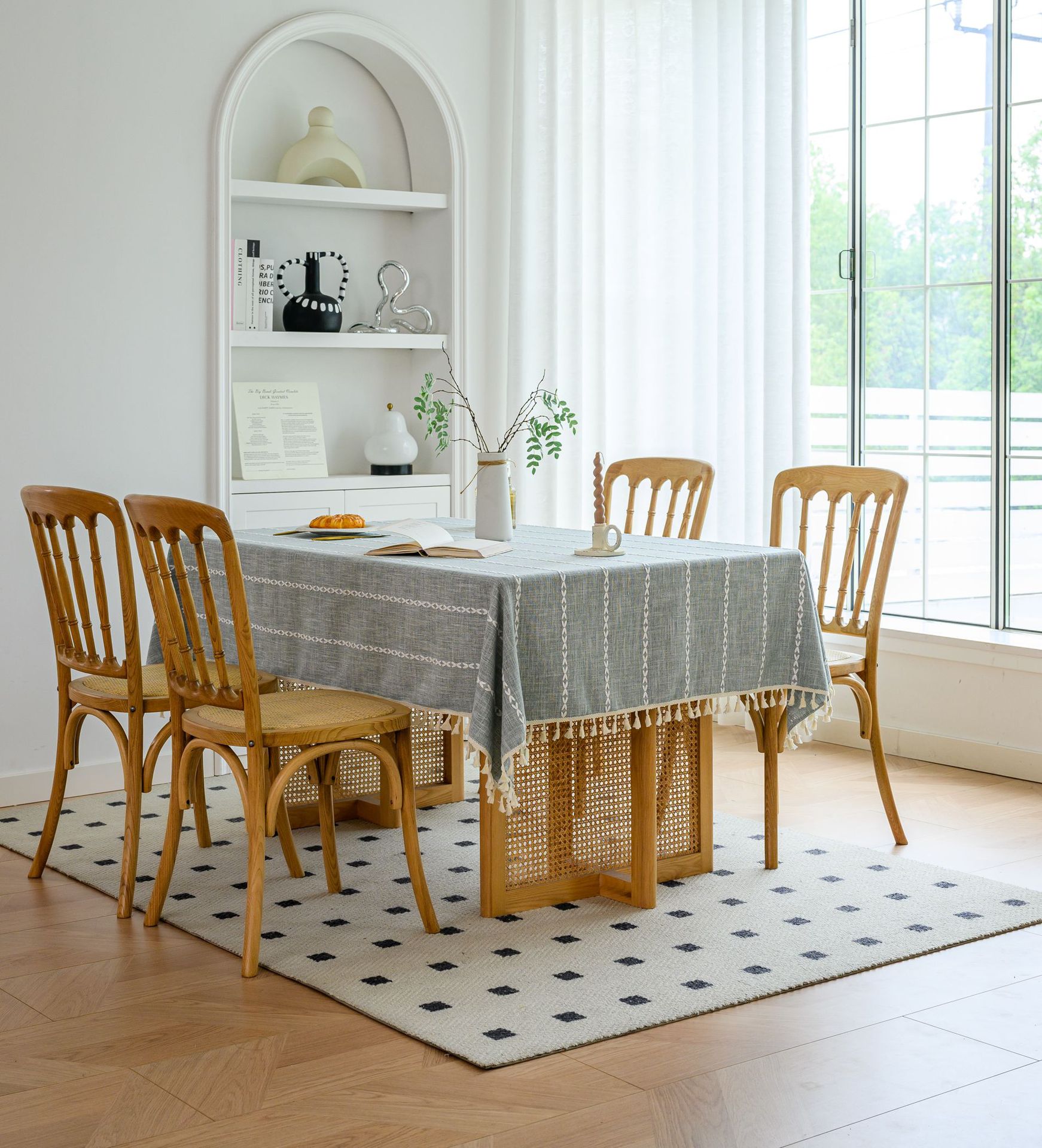 Cross-border three-dimensional embroidered striped tablecloth, popular black solid color, white cotton and linen tablecloth cover, fabric outdoor party pic 81