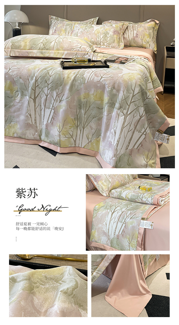 新款高档水洗天丝夏被四件套冰丝夏凉空调被单双人学生薄被子批发详情48