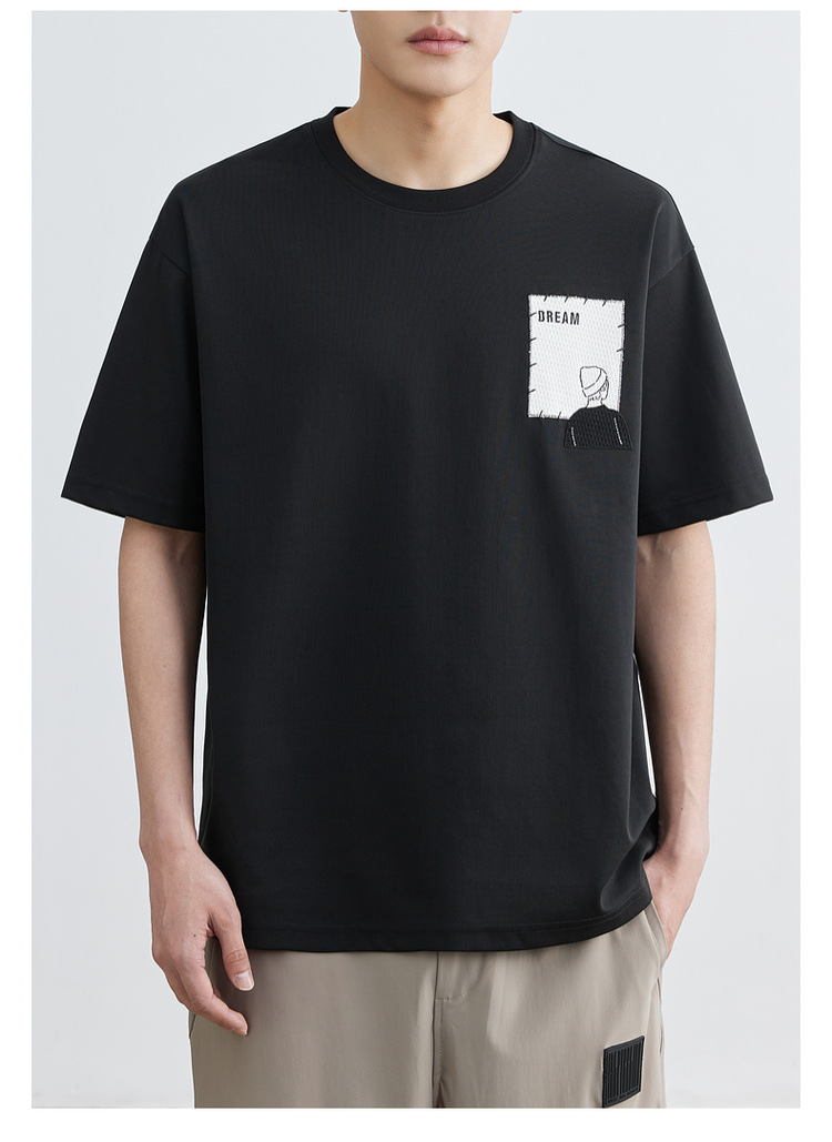 速干冰丝棉 圆领刺绣凉感短袖t恤男2024夏季新款微宽松半袖体恤衫详情28