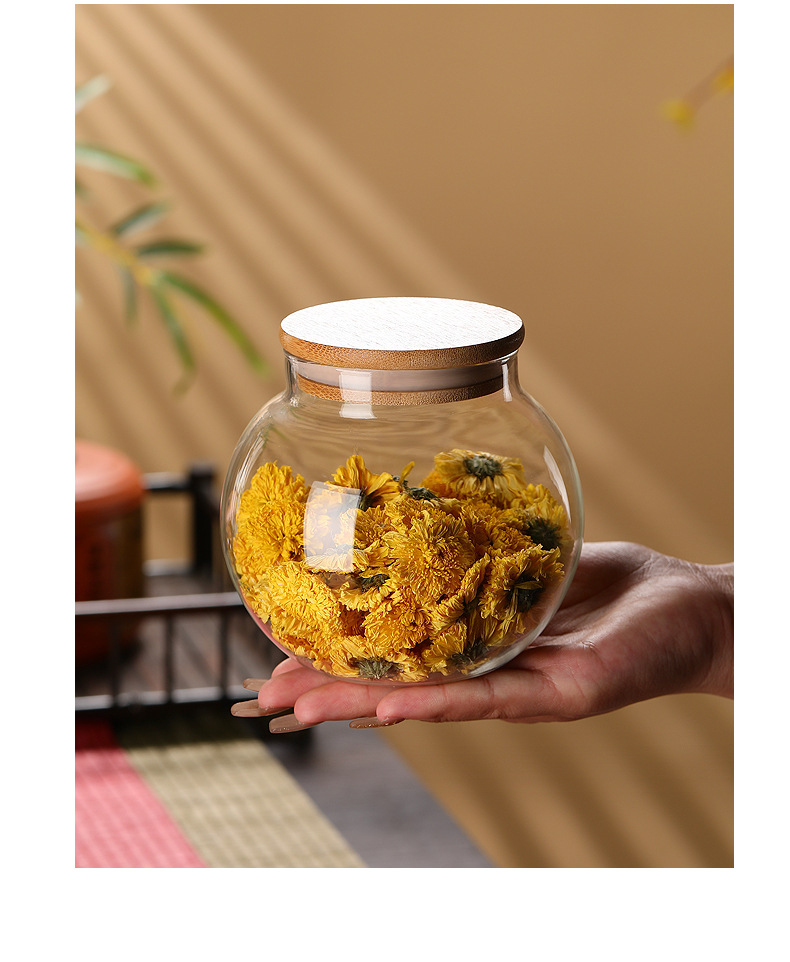 Tapa de bambú vidrio té latas latas herméticas hogar cocina caja de almacenamiento multigrano latas de almacenamiento con tapas latas pequeñas pic 4