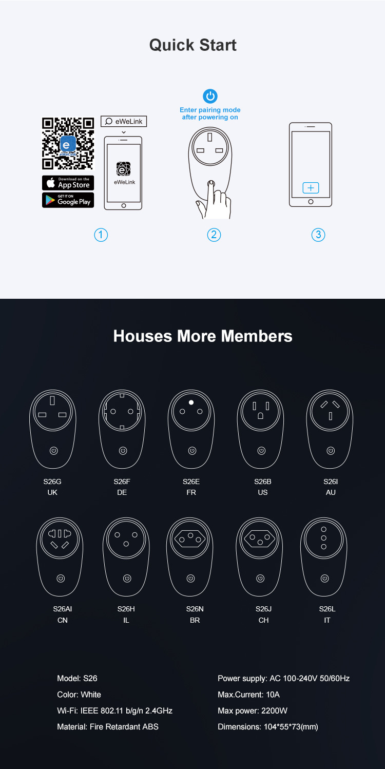 SONOFF S26TPL(IT) E-Micro Link WiFi Smart Socket pic 3