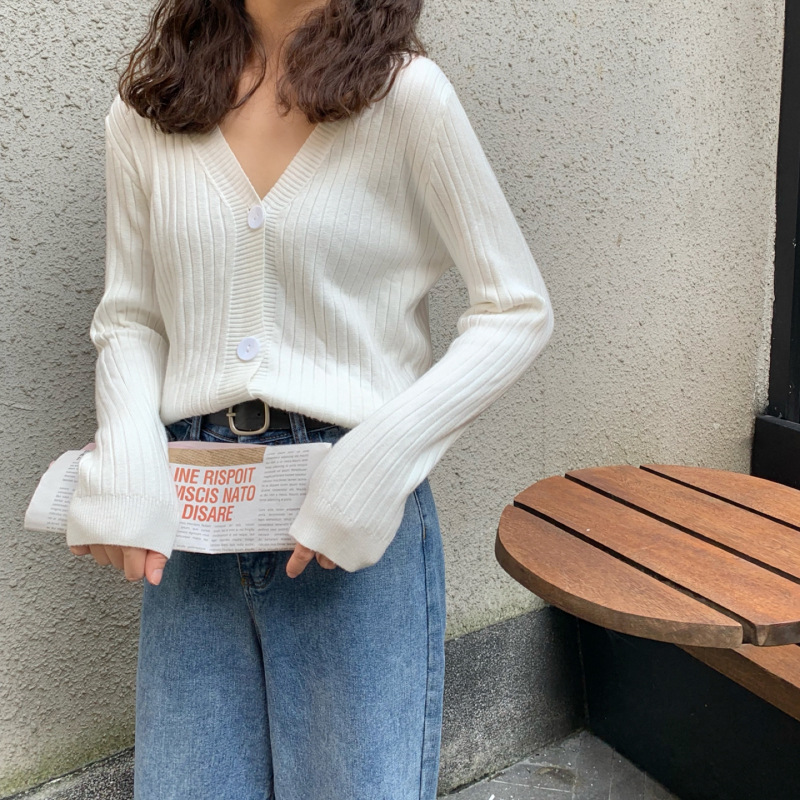 秋冬新款外穿内搭温柔风短款宽松V领毛衣外套针织衫开衫女装上衣详情22