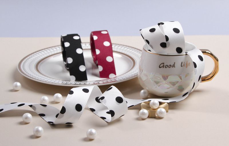 Japanese-style double-sided retro black and white polka dot ribbon, diy bow hair clip, headwear, hair accessory material, webbing pic 5