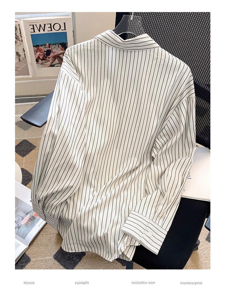 A retro striped shirt for women, a new spring 2023 collection with a French design sense, a niche and loose long-sleeved top pic 3