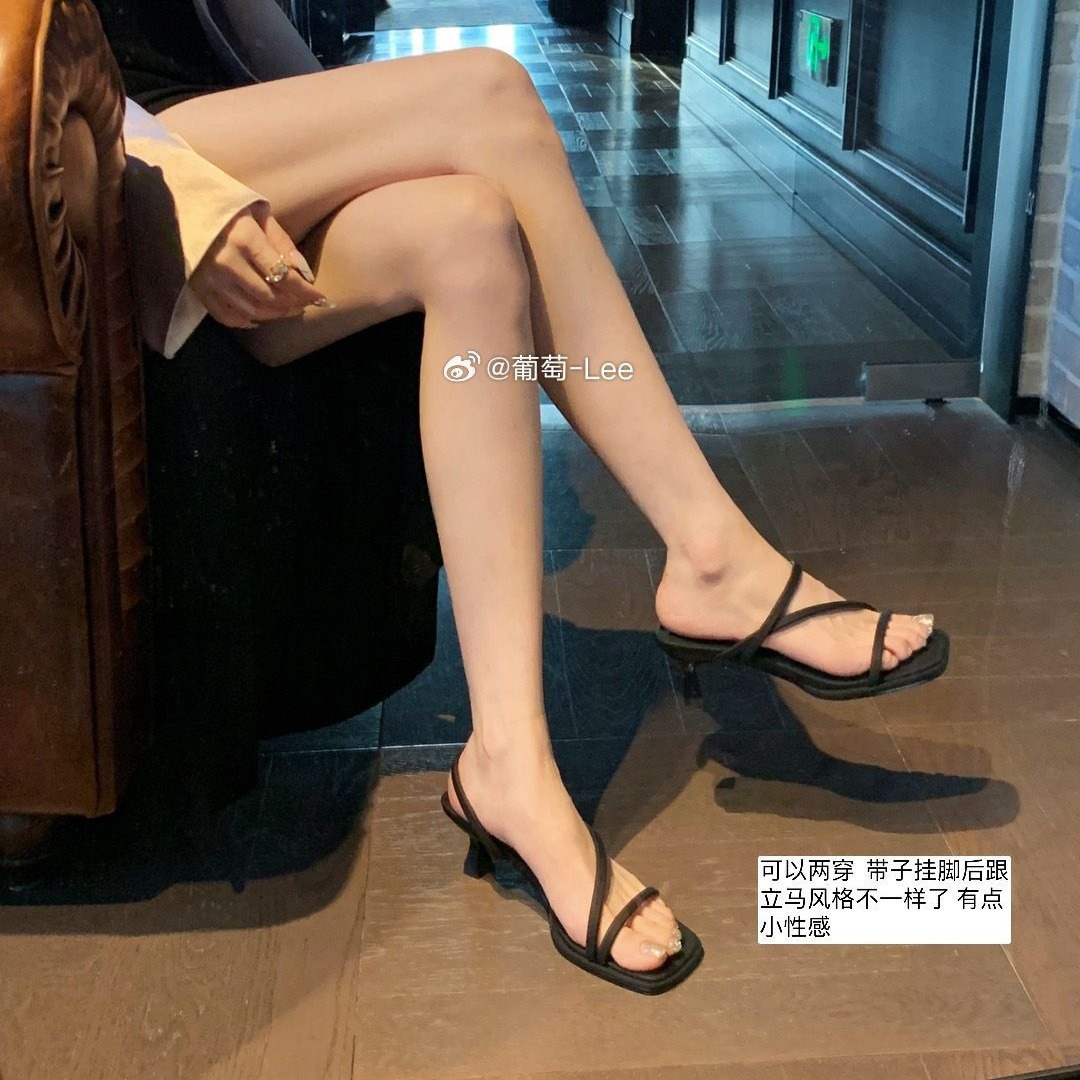 羊皮版法式细带方头显瘦高跟凉拖鞋女夏新款仙女风露趾罗马凉鞋女详情25