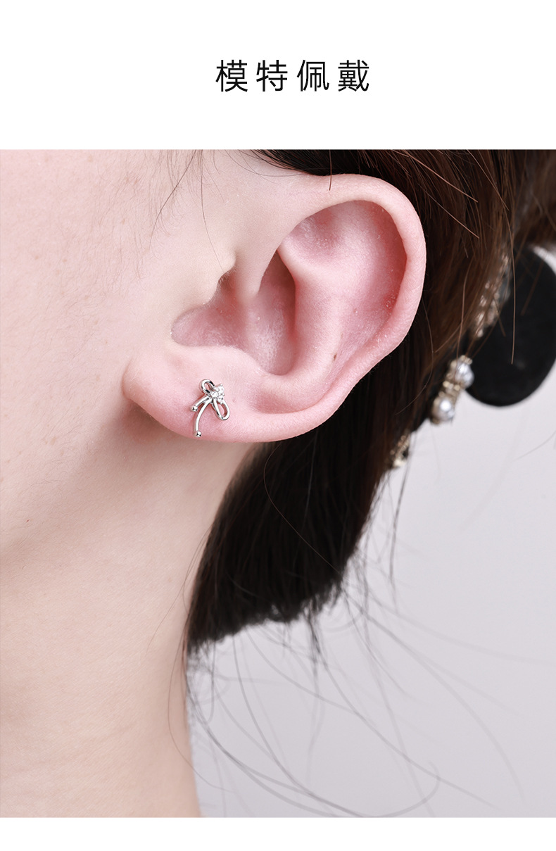 旭业通体s925纯银电镀白金微镶锆石蝴蝶结高级小众耳饰品厂家批发详情3