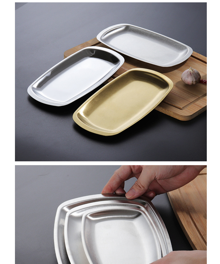 Stainless steel barbecue plates, Korean-style square plates, multi-specification golden trays, Western-style steak plates, towel plates, barbecue snack plates pic 11