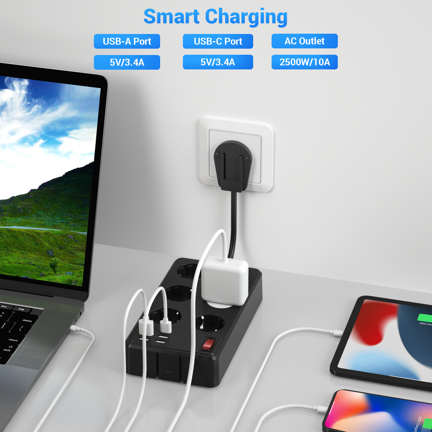 New Kuajing European Standard USB power strip multi-functional wall socket Wall plug pic 6