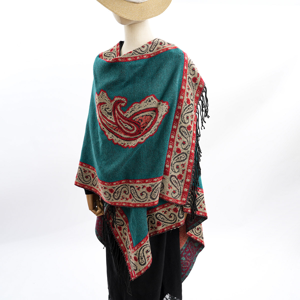 冬季跨境披肩加厚保暖长款拼接色披风仿羊绒双面两用女士时尚斗篷详情17