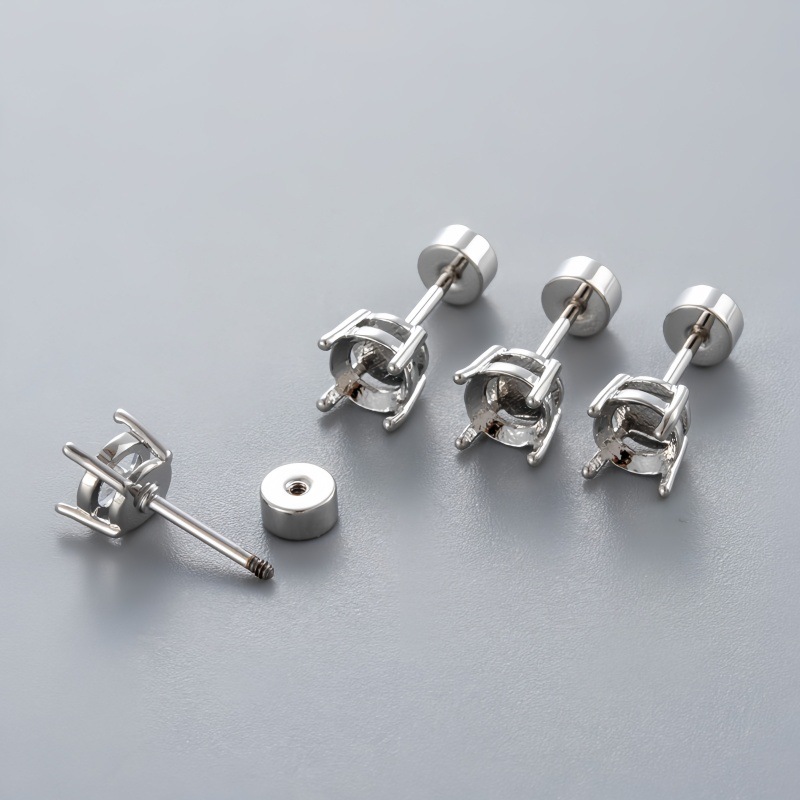 New fashionable ear stud jewelry: Titanium steel empty stand, unique screw ear stud, white zirconium ear stud, Huazi ear stud empty stand pic 1