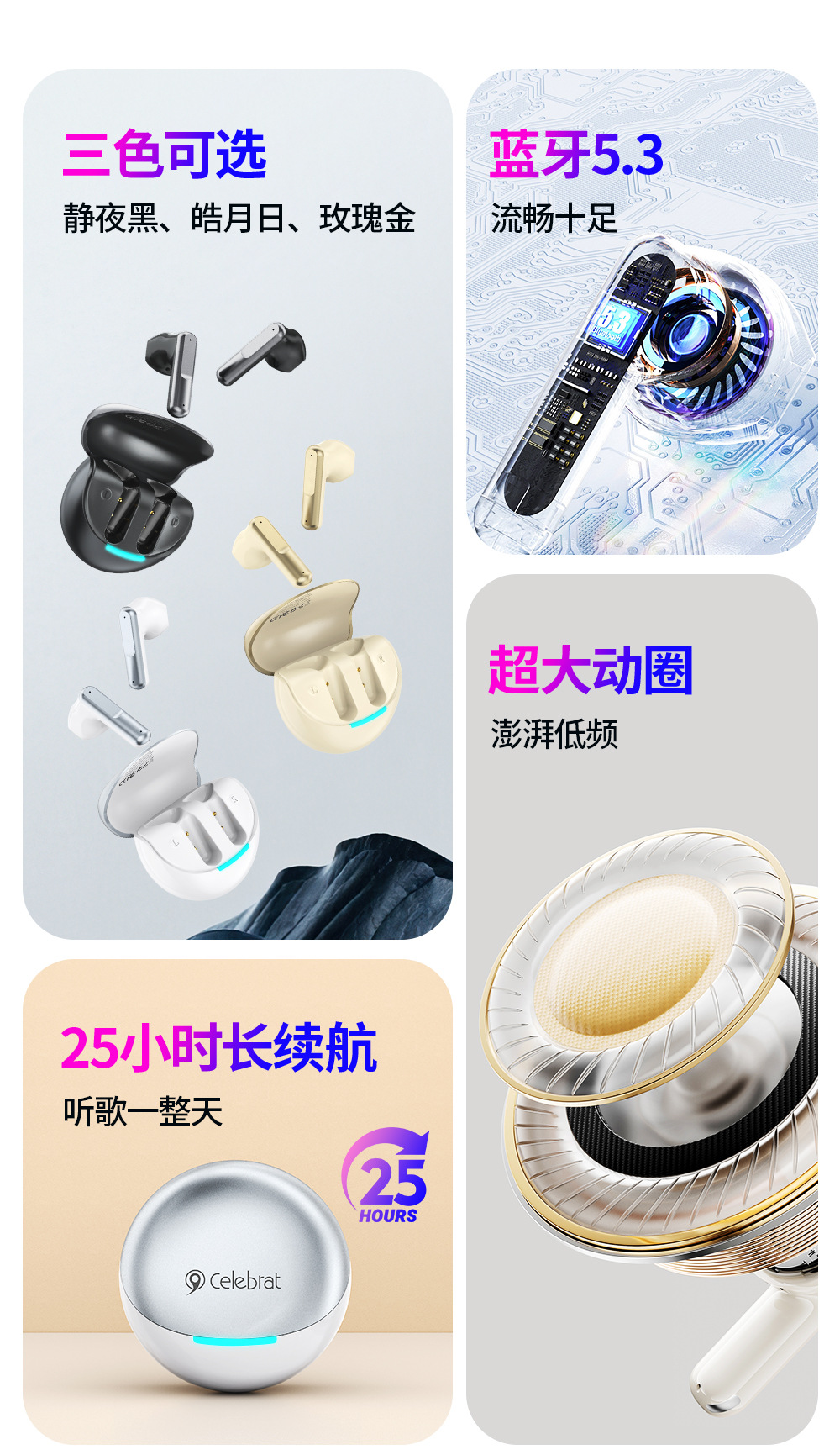 Celebrat新款私模TWS无线蓝牙耳机好音质手机重低音耳机工厂W61详情2