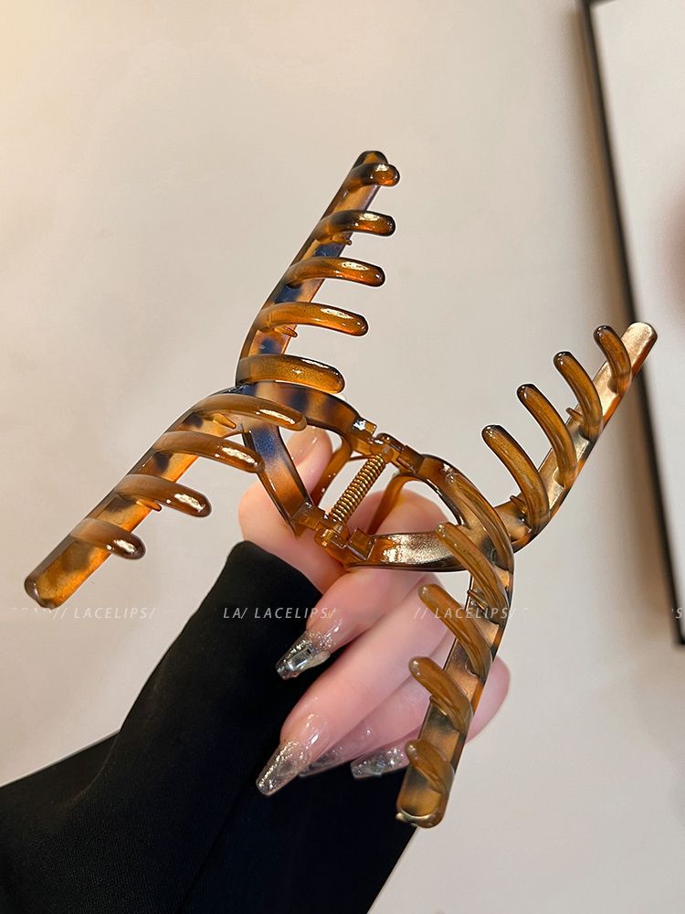 复古气质豹纹大号抓夹女2024新款简约后脑勺盘发鲨鱼夹子发夹头饰详情11