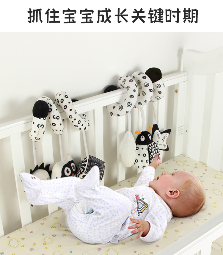 New product launch: Cartoon animal baby crib wrap toys with ringing bells, black and white crib wrap series baby toys in stock pic 3