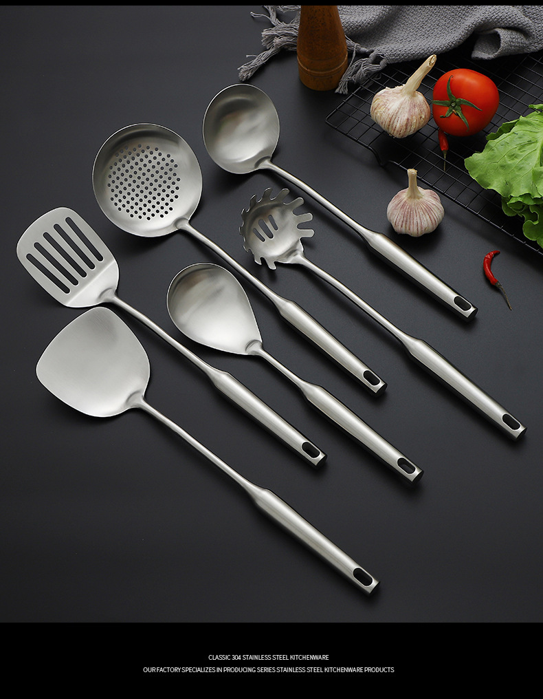 304 stainless steel spatula, strainer, stainless steel kitchenware 6-piece set, gift household kitchen set, hollow handle spatula, soup spoon, cooking spoon, spatula, kitchenware, kitchen tools, kitchenware set pic 12