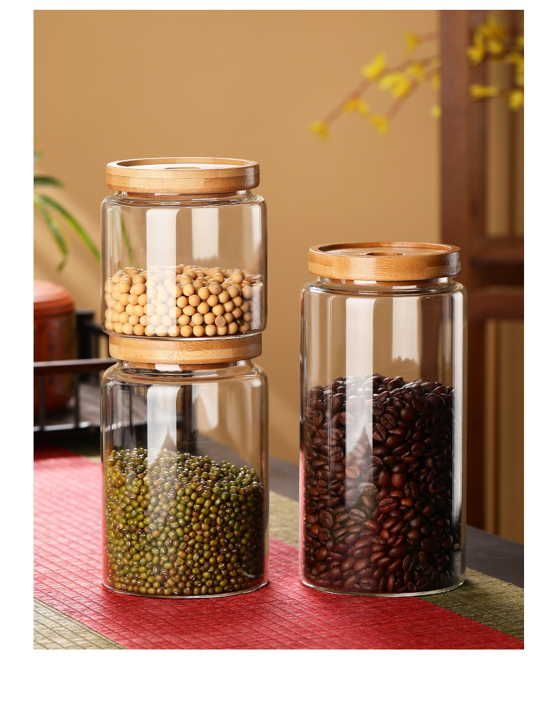 Inicio altura recta vidrio de borosilicato latas herméticas al por mayor tapas de bambú latas de té latas de almacenamiento botellas de almacenamiento de dulces pic 13
