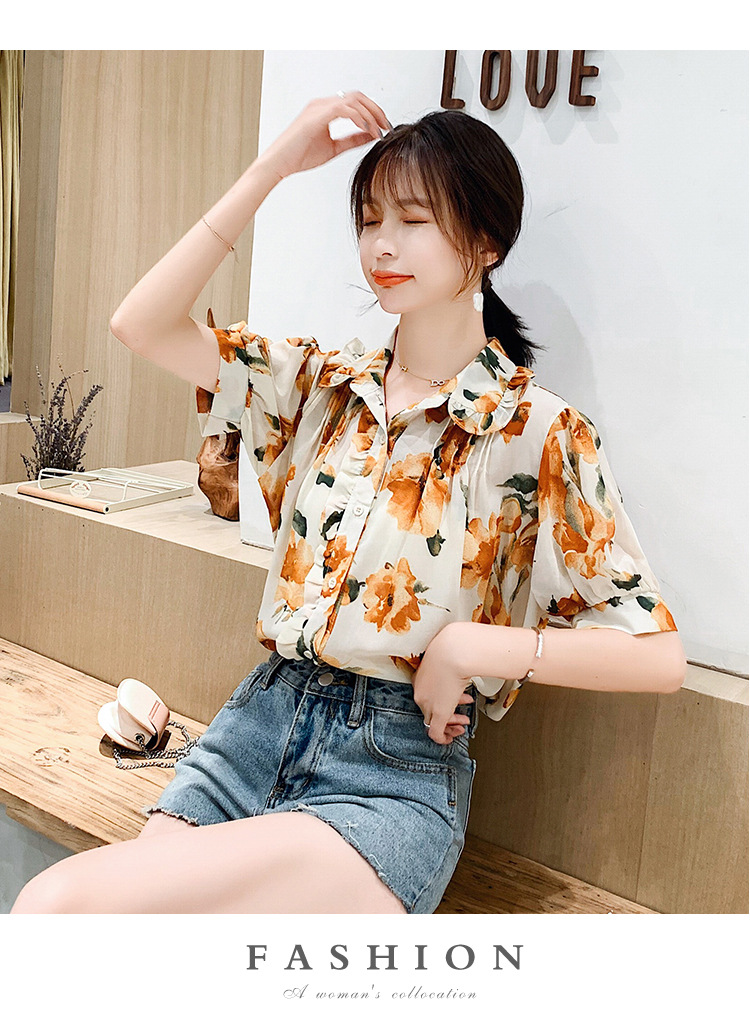 2020夏季新款短袖上衣女韩版碎花雪纺衫百搭气质衬衫详情27